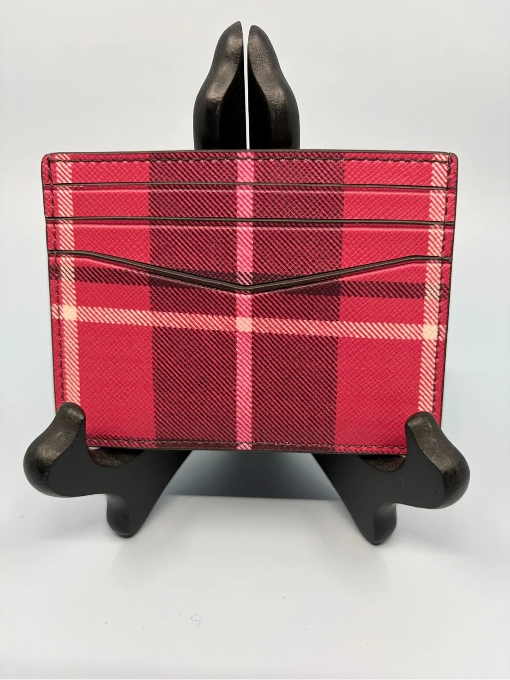 Kate Spade Staci Plaid Small Slim Card Holder Wallet Bright Rose Pink Multi